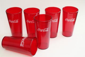 vintage Coca Cola red plastic drinking glasses, Silite type textured tumblers Coke