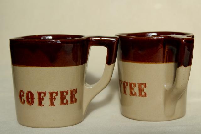 photo of vintage Coffee mugs, heavy brown band stoneware Western Monmouth pottery #5