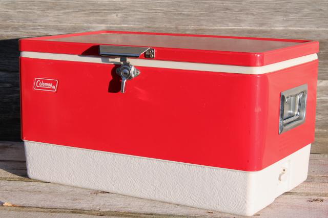 photo of vintage Coleman ice chest w/ metal handles, retro 60s 70s cooler for soda pop or beer #1