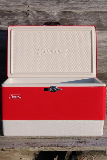 photo of vintage Coleman ice chest w/ metal handles, retro 60s 70s cooler for soda pop or beer #7