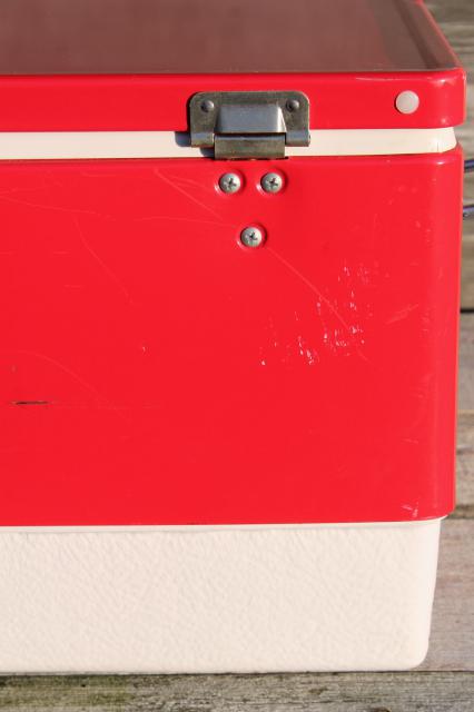 photo of vintage Coleman ice chest w/ metal handles, retro 60s 70s cooler for soda pop or beer #11