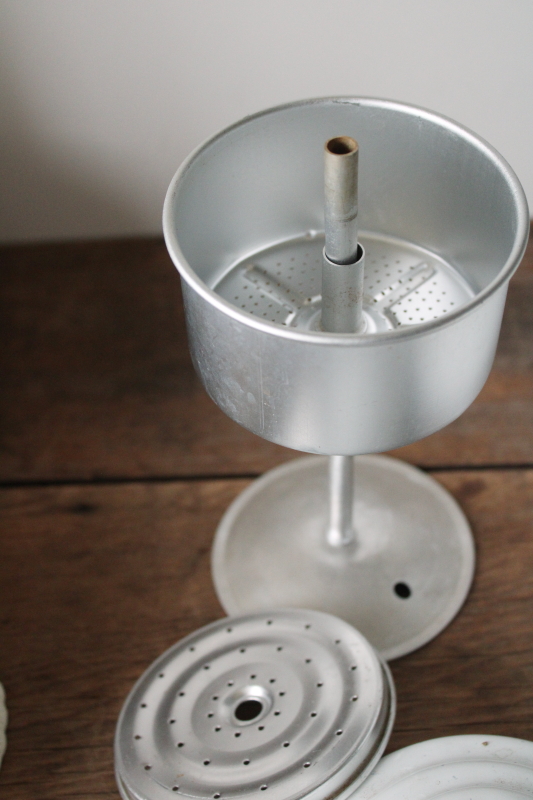 photo of vintage Coleman percolator camp coffee pot white enamel w/ blue The Sunshine of the Night logo #10