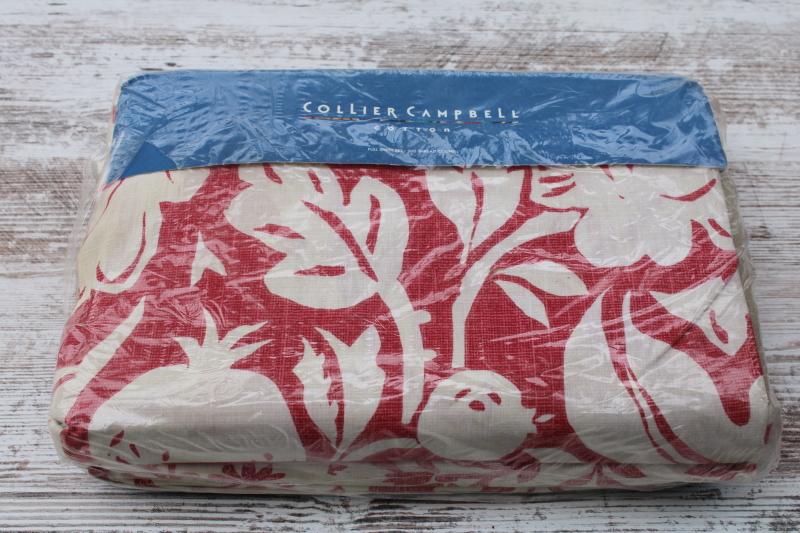 photo of vintage Collier Campbell sheets set sealed package full size w/ pillowcases, red & white tattersall floral #1