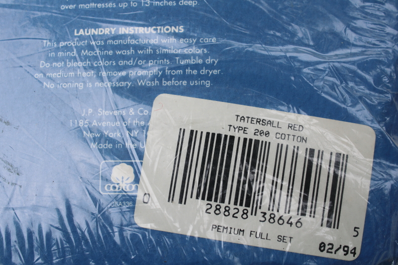 photo of vintage Collier Campbell sheets set sealed package full size w/ pillowcases, red & white tattersall floral  #3