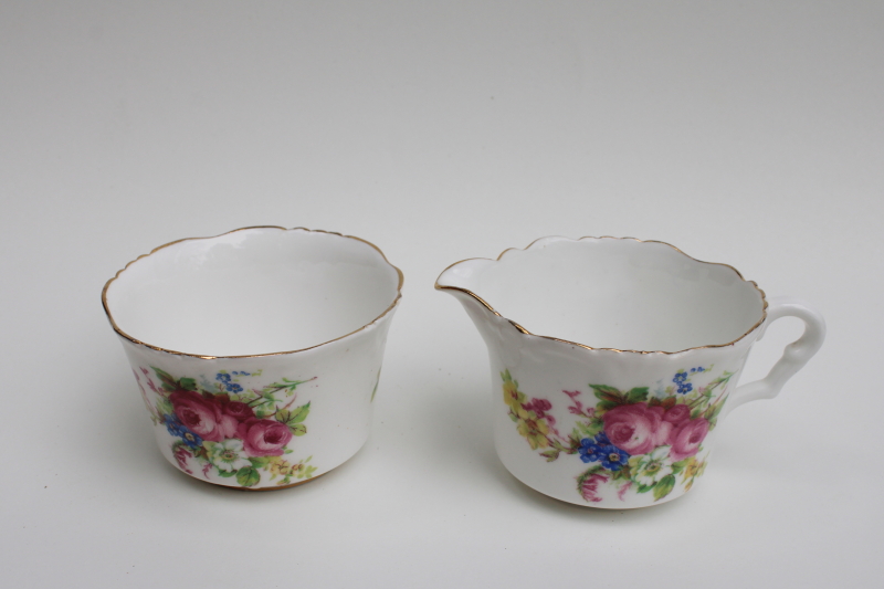 photo of vintage Collingwoods England bone china mini creamer & sugar set, floral bouquet #1