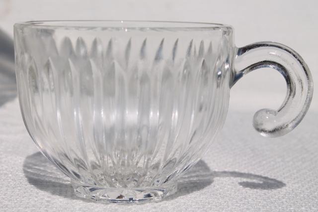 photo of vintage Colony Starlight prismatic ribbed glass punch bowl set w/ hooked handle cups & ladle #3