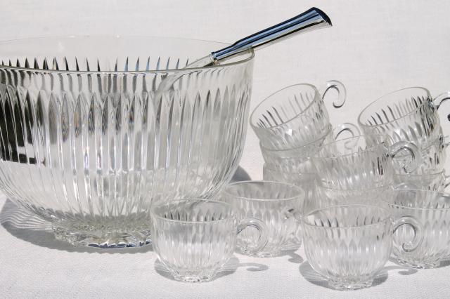 photo of vintage Colony Starlight prismatic ribbed glass punch bowl set w/ hooked handle cups & ladle #5