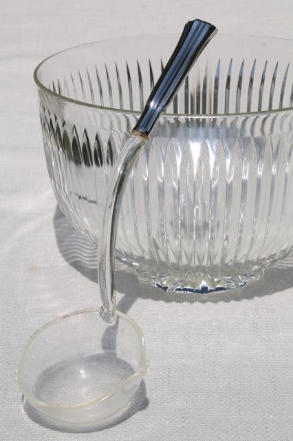 photo of vintage Colony Starlight prismatic ribbed glass punch bowl set w/ hooked handle cups & ladle #6