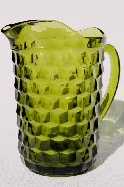 photo of vintage Colony glass Whitehall pattern avocado green glass pitcher #1