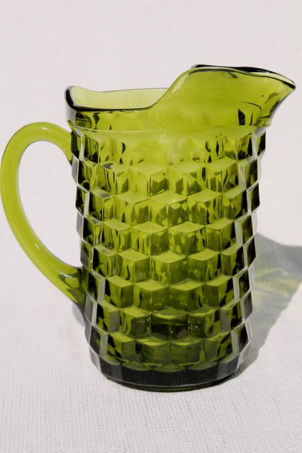 photo of vintage Colony glass Whitehall pattern avocado green glass pitcher #3