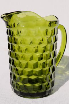 catalog photo of vintage Colony glass Whitehall pattern avocado green glass pitcher