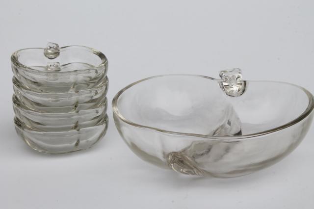 photo of vintage Colony glass apple shape divided bowl & sauce dishes, salt dips, or butter pat plates? #2