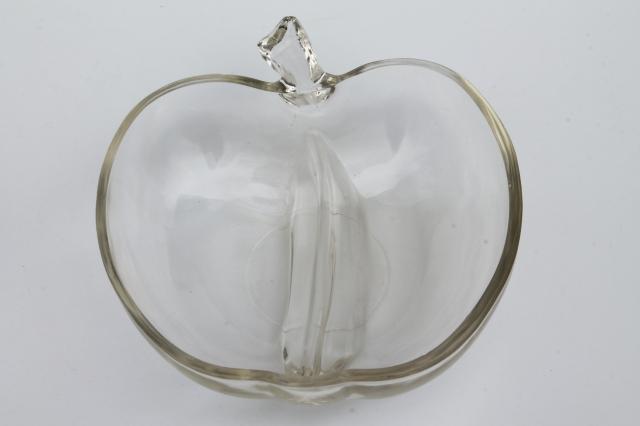 photo of vintage Colony glass apple shape divided bowl & sauce dishes, salt dips, or butter pat plates? #4