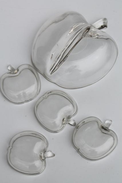 photo of vintage Colony glass apple shape divided bowl & sauce dishes, salt dips, or butter pat plates? #7