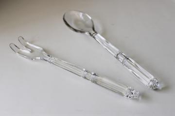 vintage Colony glass salad fork & spoon serving set, crystal clear glass