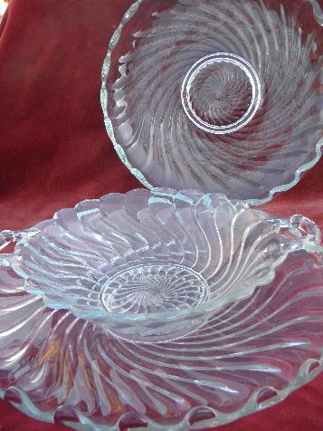 photo of vintage Colony swirl Fostoria glass, large bowl, handled dish, torte or under plate #1