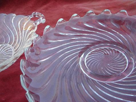 photo of vintage Colony swirl Fostoria glass, large bowl, handled dish, torte or under plate #2