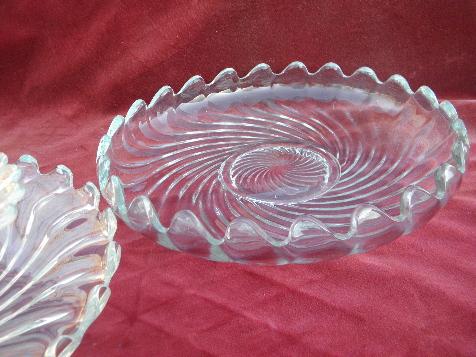 photo of vintage Colony swirl Fostoria glass, large bowl, handled dish, torte or under plate #3