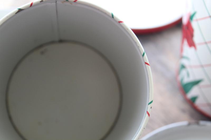 photo of vintage Colorware kitchen canisters tins set w/ Christmas amaryllis red & green #2