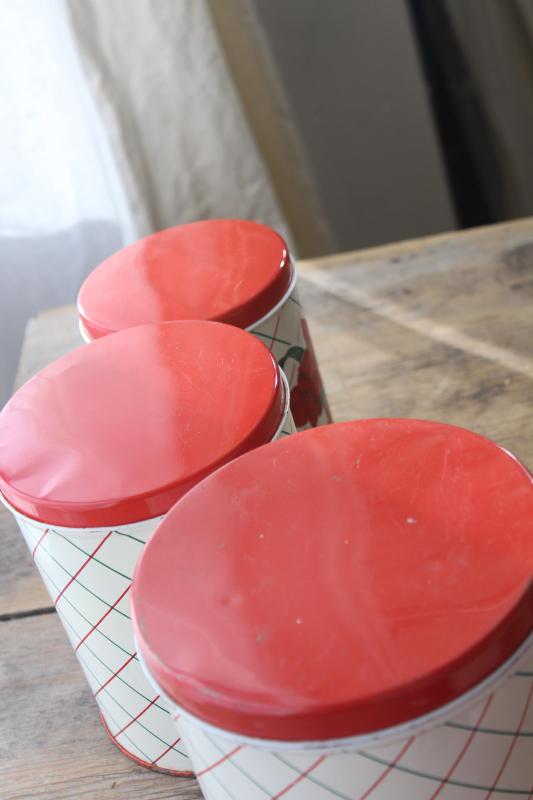 photo of vintage Colorware kitchen canisters tins set w/ Christmas amaryllis red & green #8