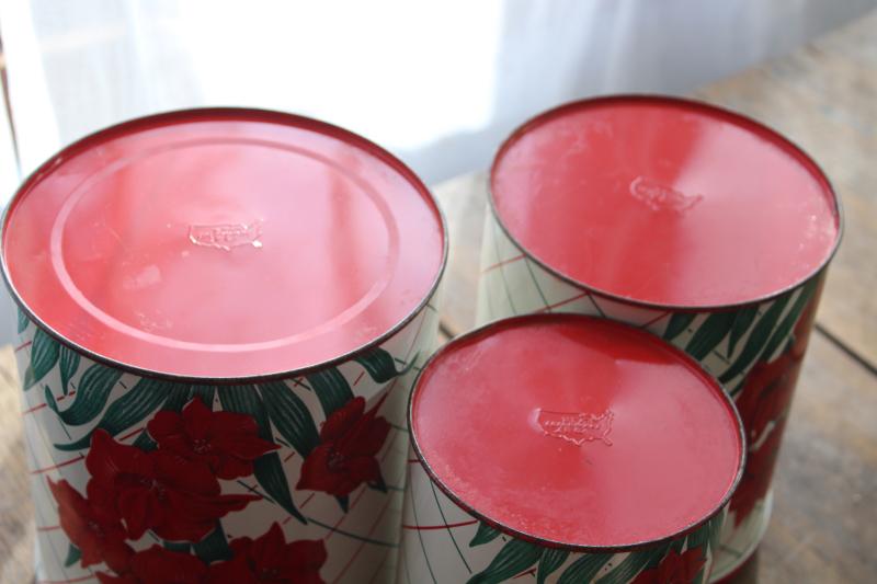 photo of vintage Colorware kitchen canisters tins set w/ Christmas amaryllis red & green #9