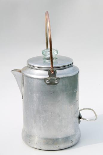 photo of vintage Comet aluminum percolator coffee pot w/ wire bail handle, perfect for camping #1