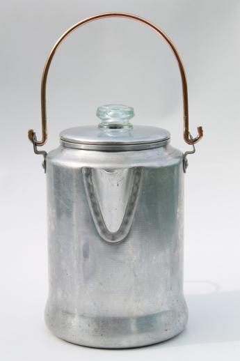 photo of vintage Comet aluminum percolator coffee pot w/ wire bail handle, perfect for camping #3
