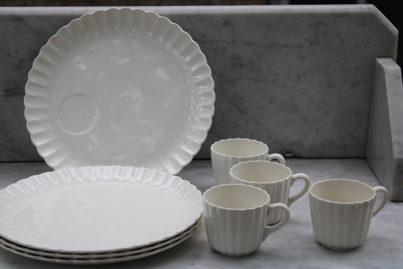 photo of vintage Copeland Spode Chelsea white fluted china, round snack plates and cups set for 4 #1