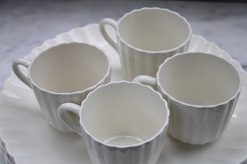 photo of vintage Copeland Spode Chelsea white fluted china, round snack plates and cups set for 4 #5