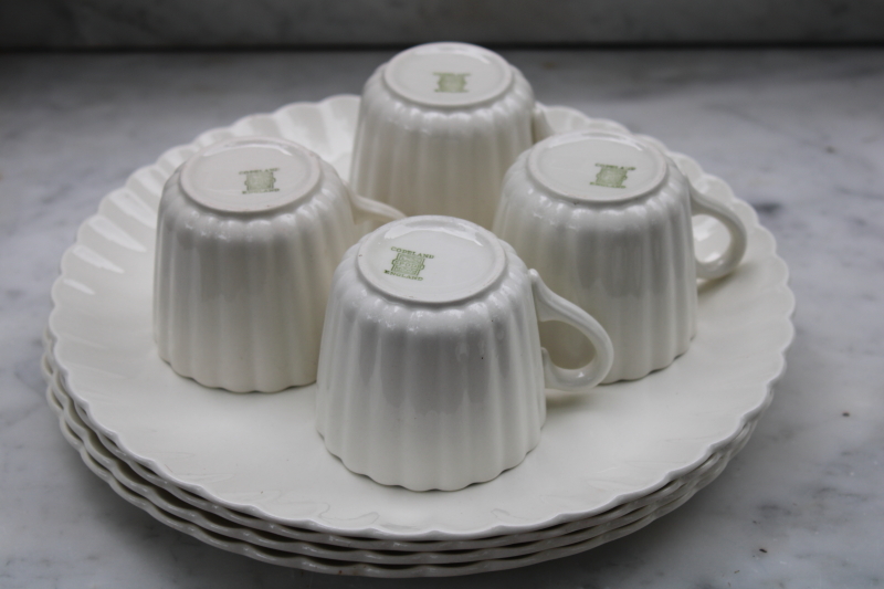 photo of vintage Copeland Spode Chelsea white fluted china, round snack plates and cups set for 4 #6