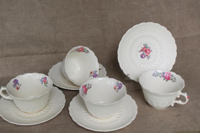 photo of vintage Copeland Spode Jewel china tea cups & saucers, Claudia pattern #1