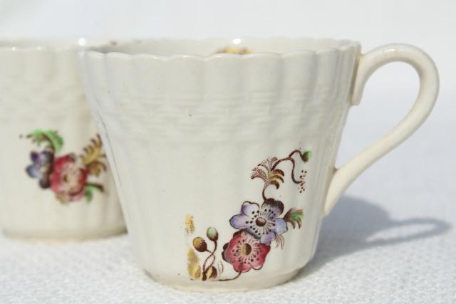 photo of vintage Copeland Spode Wicker Lane basket weave embossed china demitasse, tiny coffee cups #2