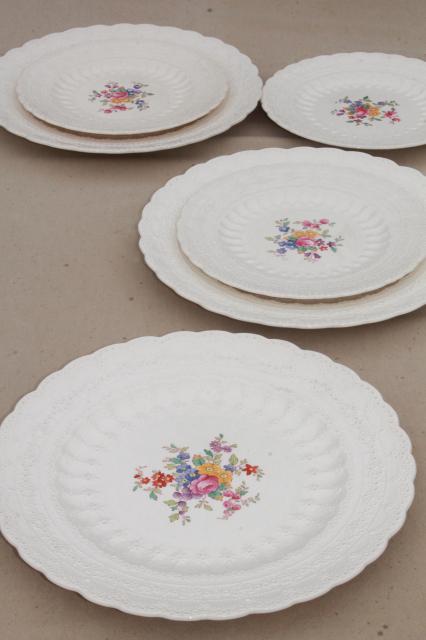 photo of vintage Copeland Spode china plates, Ann Hathaway floral, embossed Spode's Jewel creamware #1