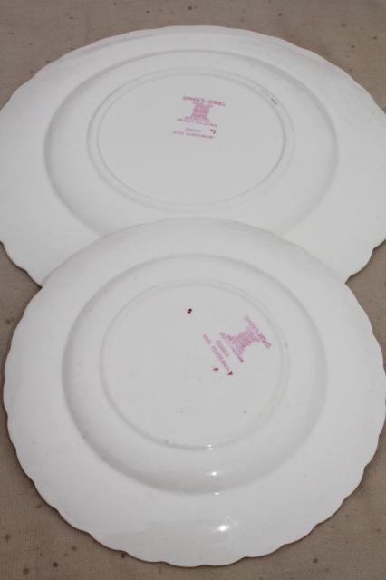photo of vintage Copeland Spode china plates, Ann Hathaway floral, embossed Spode's Jewel creamware #2