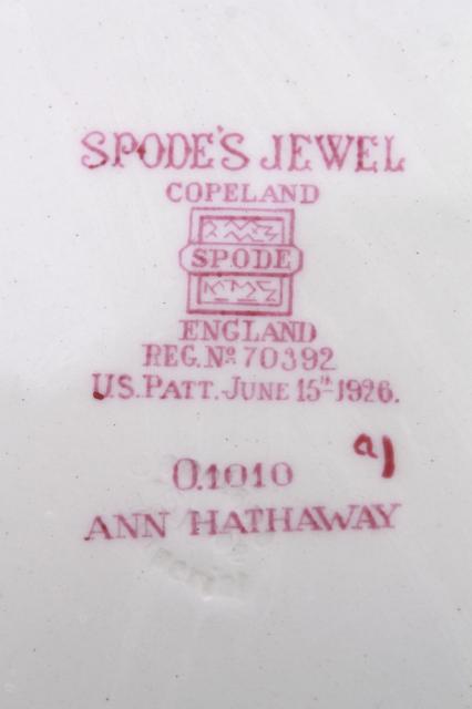 photo of vintage Copeland Spode china plates, Ann Hathaway floral, embossed Spode's Jewel creamware #3