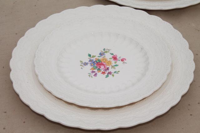 photo of vintage Copeland Spode china plates, Ann Hathaway floral, embossed Spode's Jewel creamware #4