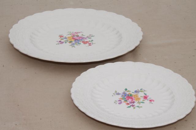 photo of vintage Copeland Spode china plates, Ann Hathaway floral, embossed Spode's Jewel creamware #5