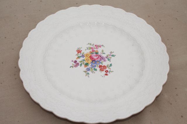 photo of vintage Copeland Spode china plates, Ann Hathaway floral, embossed Spode's Jewel creamware #8