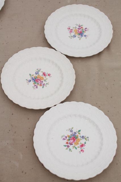 photo of vintage Copeland Spode china plates, Ann Hathaway floral, embossed Spode's Jewel creamware #9