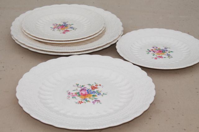 photo of vintage Copeland Spode china plates, Ann Hathaway floral, embossed Spode's Jewel creamware #11