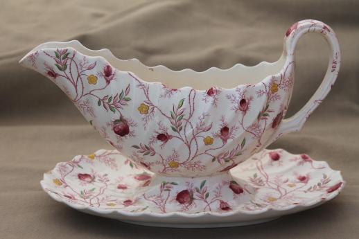 photo of vintage Copeland Spode china rosebud chintz gravy boat / sauce pitcher with underplate #1