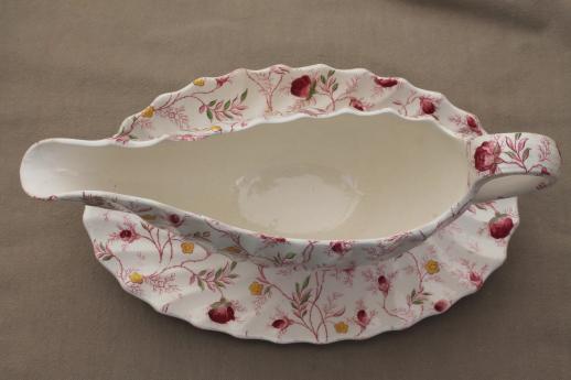 photo of vintage Copeland Spode china rosebud chintz gravy boat / sauce pitcher with underplate #5