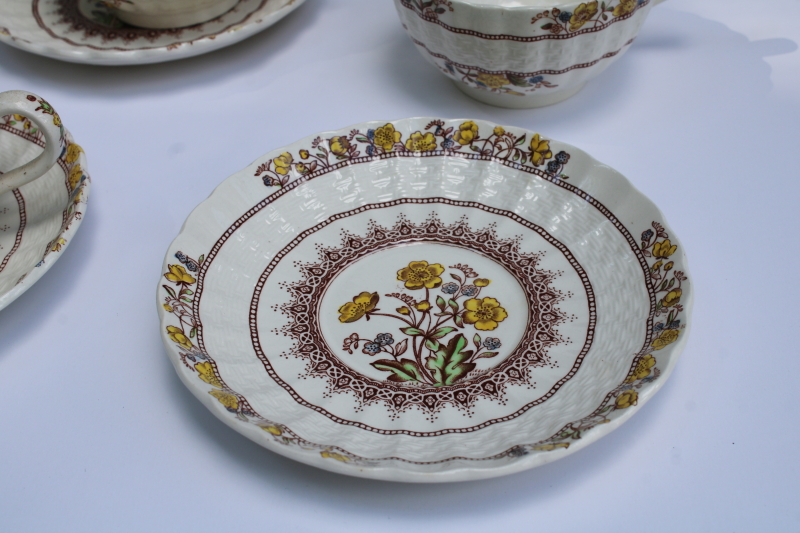 photo of vintage Copeland Spode china tea cups & saucers Buttercup pattern, yellow & brown floral  #2