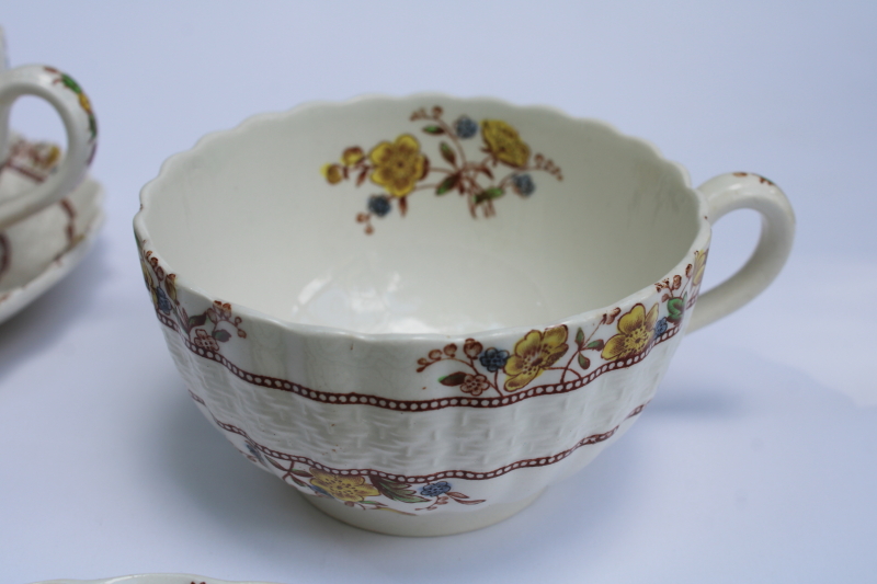 photo of vintage Copeland Spode china tea cups & saucers Buttercup pattern, yellow & brown floral  #3