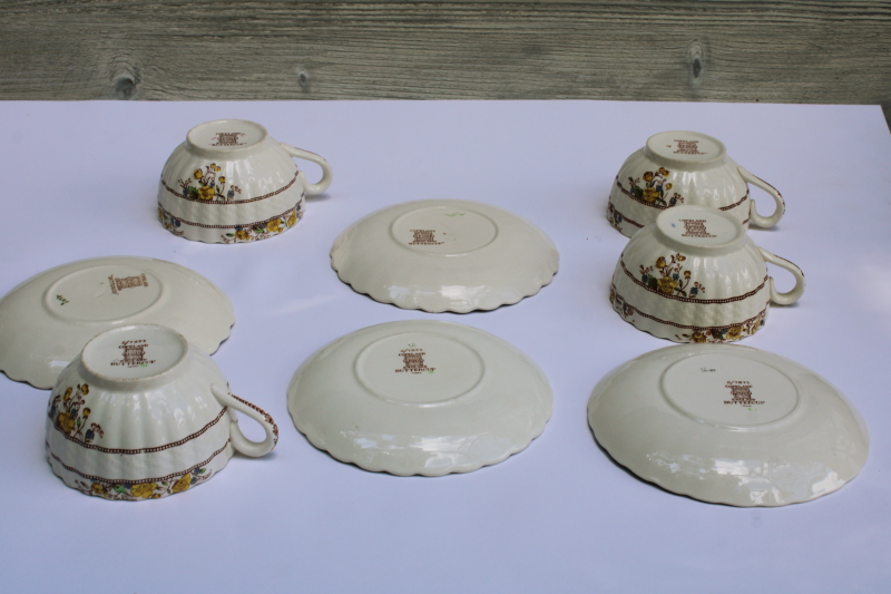 photo of vintage Copeland Spode china tea cups & saucers Buttercup pattern, yellow & brown floral  #5