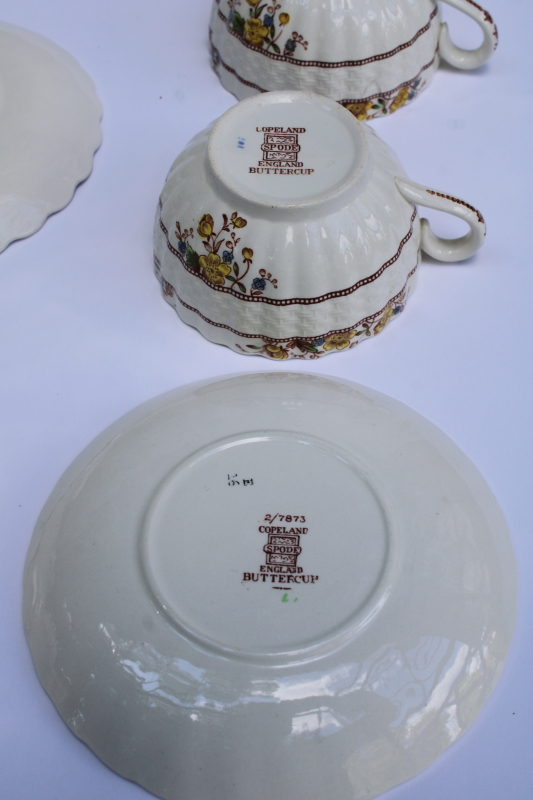 photo of vintage Copeland Spode china tea cups & saucers Buttercup pattern, yellow & brown floral  #6