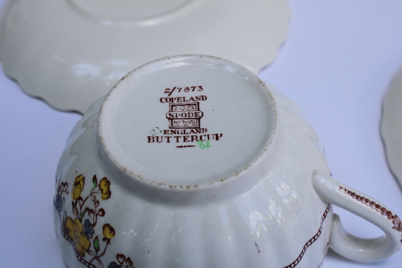 photo of vintage Copeland Spode china tea cups & saucers Buttercup pattern, yellow & brown floral  #7