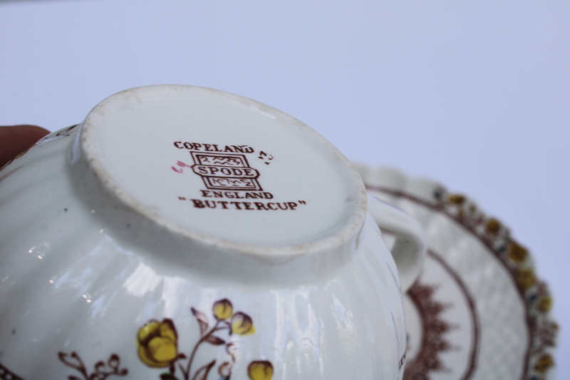 photo of vintage Copeland Spode china tea cups & saucers Buttercup pattern, yellow & brown floral  #8