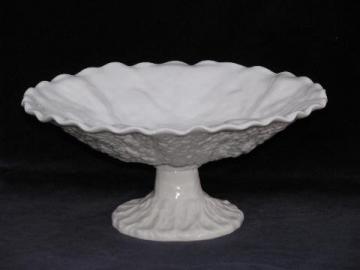 catalog photo of vintage Copeland Spode china white majolica leaf comport pedestal bowl