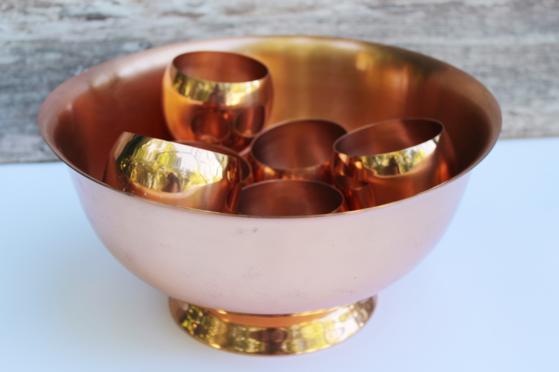photo of vintage CopperCraft Guild solid copper punch set, huge Revere bowl w/ Jefferson cups #4